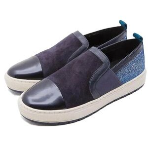 GEOX D Breeda A Slip-On Sneakers – Black Suede & Glitter – Size 37 (US 7)